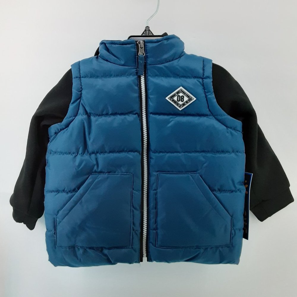 New iXtreme Boys Puffy Vest Hooded Jacket Size 2T Blue & Black Toddler Comfy